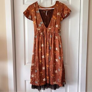 Free People Deep V-Neck Silk Mini Dress